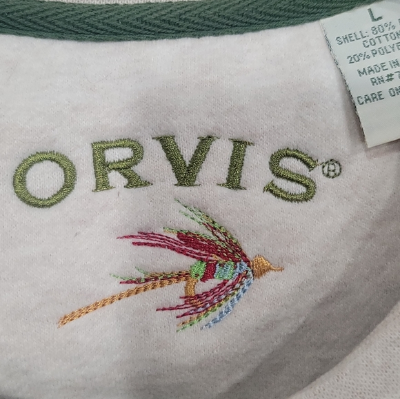 Orvis Men's Crew Neck Pullover Sweatshirt EUC Green Gray Large - Picture 3 of 4